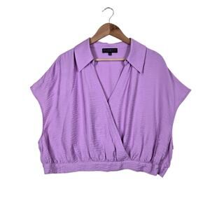 Eloquii Cropped Top 20 Lilac Purple Collar Sleeveless Surplice Neck Banded Hem